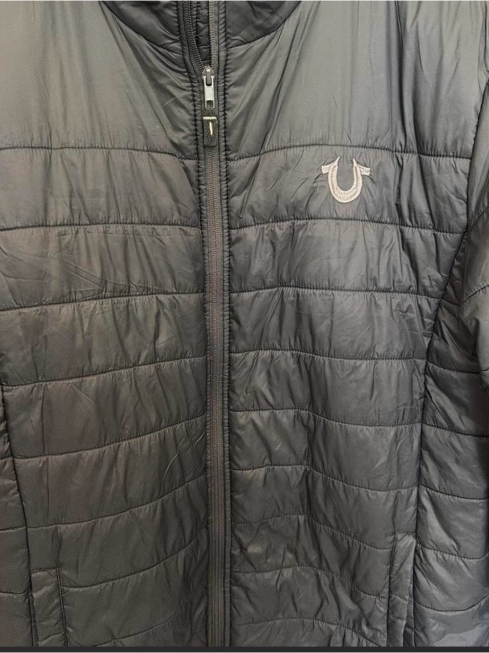 True Religion Black Quilted Puffer Jacket with Signature Horseshoe